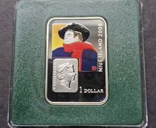 Niue 1 Dollar 2008, Painters Henri de Toulouse-Lautrec Silver Bar with COA .