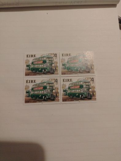 Block of 4 1993 Irish Bus stamp 32p Mint condition