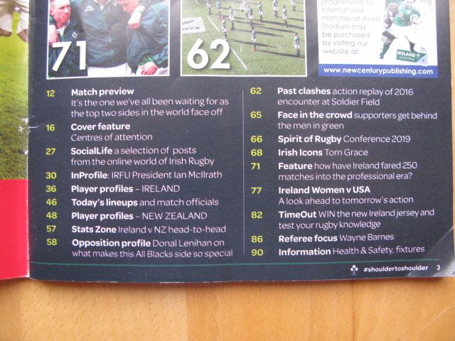 Ireland vs New Zealand Match Day Programme 17 November 2018