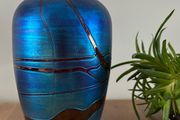 Colver France art glass, signed, iridescent blue, collectors item, vase