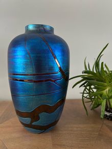 Colver France art glass, signed, iridescent blue, collectors item, vase