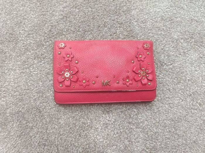 Michael Kors Pink Leather Floral Crossbody / Wallet Bag