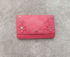 Michael Kors Pink Leather Floral Crossbody / Wallet Bag