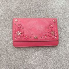 Michael Kors Pink Leather Floral Crossbody / Wallet Bag
