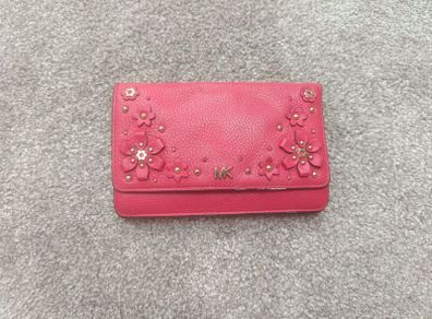 Michael Kors Pink Leather Floral Crossbody / Wallet Bag