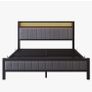 King Size Bed Frame with Upholstered Headboard, Wooden Storage Headboard Shelf, 5ft Upholstered Bed Frame Kingsize with Charging Station/USB Ports and LED Lights (Gray King Bed) Image 2