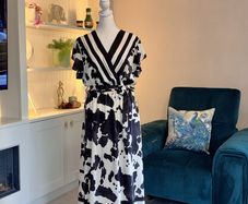 Brand New Virgo Boutique Cow Print Striped Midi Dress - Size XL (UK 14-16 / EU 42-44)