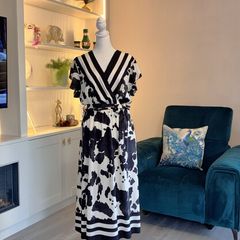 Brand New Virgo Boutique Cow Print Striped Midi Dress - Size XL (UK 14-16 / EU 42-44)