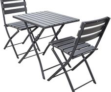 Garden Bistro Set for 2  Folding Outdoor Table & Chairs with Durable HDPE Top and Metal Frame,Grey:AVAILABLE FOR PICK UP
