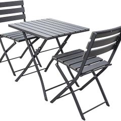 Garden Bistro Set for 2  Folding Outdoor Table & Chairs with Durable HDPE Top and Metal Frame,Grey:AVAILABLE FOR PICK UP