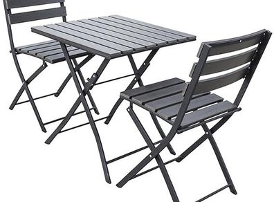 Bistro Set Outdoor Folding Table & Chairs Grey