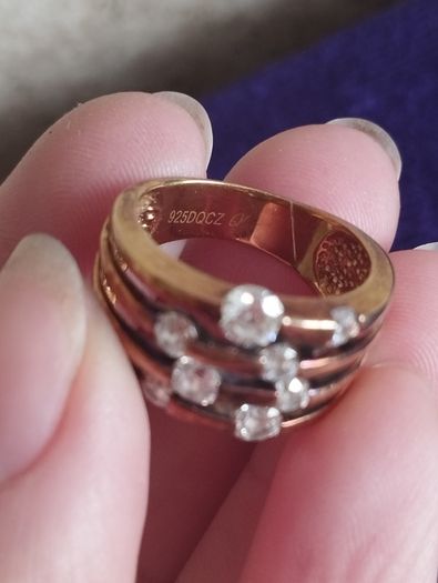 925 Sterling Silver Ring with Gold Plated Cubic Zirconia.