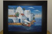Oil on Canvas by Vinno Mediterranean Scene - Framed
