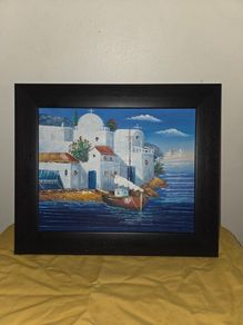 Oil on Canvas by Vinno Mediterranean Scene - Framed