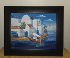 Oil on Canvas by Vinno Mediterranean Scene - Framed