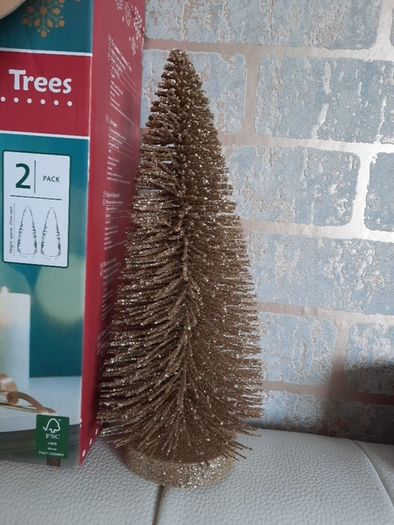 set of 2 small gold decorative trees