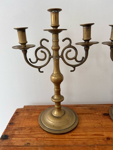 Vintage Pair of Brass 3-arm Candelabras