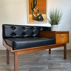 Vintage Retro Mid Century Teak Chippy Heath Bench/Telephone Seat