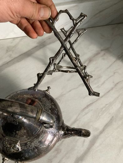 silverplate tea pot with stand