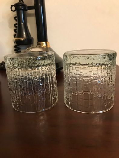 Two Vintage Bark Design White friers Whiskey Glasses