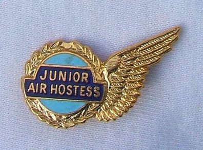 JUNIOR AIR HOSTESS (Squire badges) - child's airline 'golden wings' enamel badge (c.1970's)