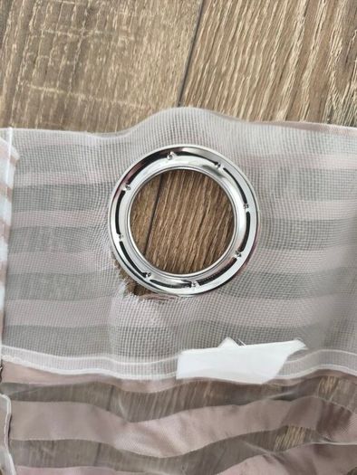 Beige Striped Voile Eyelet Curtains / Net Panels