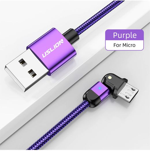 USLION 2M Micro USB QC 3.0-2.0 3A 180 Rotate+LED Cable Fast Charging & Data Sync Nylon Braided Cable (Brand New/Warranty)