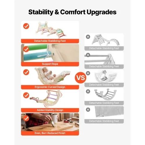Pikler Triangle Set, 9-in-1 Toddler Climbing Toys Indoor, with Xylophone, Cushion, Triangle, Arch, and Ramp, 68 kg Load, Foldable Montessori Climbing Set for Toddlers and Kids, Rainbow