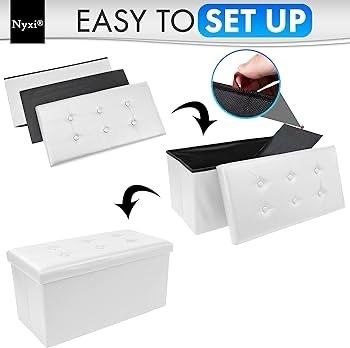 NEW SALE | 76 x 38 x 38 cm Faux Leather White Ottoman Foldable Storage Boxes Seat Foot Stool Storage Box with Lids for Kids Toys, Bedroom, Hallway, Living Room