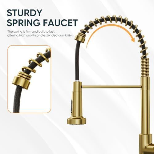 Gold Kitchen Mixer Tap with Pull-Out Spray, 2-Function Spring Faucet, 360 Swivel High-Arc Design, Hot & Cold Water