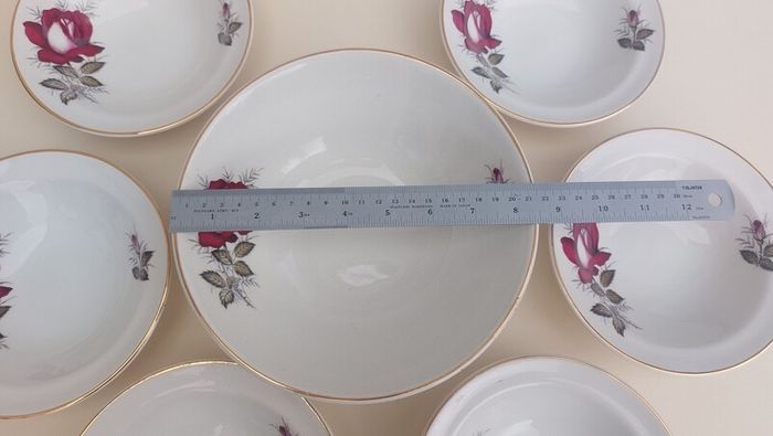 Beautiful Set of Six Dessert Bowls plus Matching Large Bowl by Arklow Pottery in the Very Popular and Collectable "Autumn Rose" Pattern