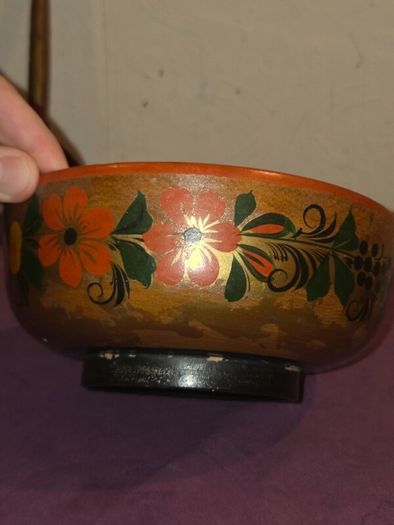 Hand Painted USSR Wooden Bowl and Spoon