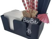 Black Classic Bar Caddy - Cocktail Napkins Accessories Holder Caddies, Table Storage Organiser, Bar Condiment Caddy, Straw Holder