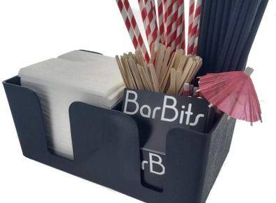 Black Classic Bar Caddy - Cocktail Napkins Accessories Holder Caddies, Table Storage Organiser, Bar Condiment Caddy, Straw Holder