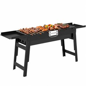 Portable BBQ Grill  Foldable Charcoal Grill with 2 Side Shelves and Handle