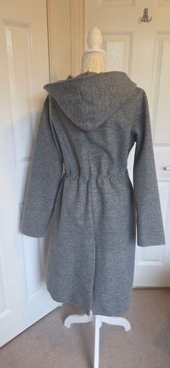 Grey Hooded Wool Look Midi Coat Jacket Oversized Minimalist Winter UK 12