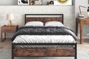 Small double Metal Platform Bed Frame 120 x 200cm with Wooden Headboard and Footboard Heavy Duty Steel Support, No Box Spring Needed, Easy Assembly, Black