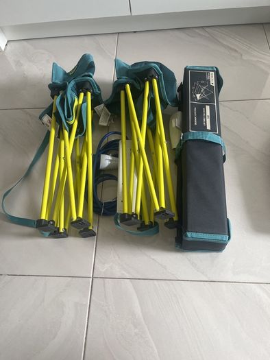 2 camping chairs 1 camping table and 1 power cord extension 5M for camping plug.