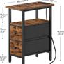 Slim Bedside Table with Charging Station, Narrow Side Table with LED Lights and 2 Fabric Drawers, Nightstand for Small Space, Bedroom, Living Room, Rustic Brown and Black Image 8