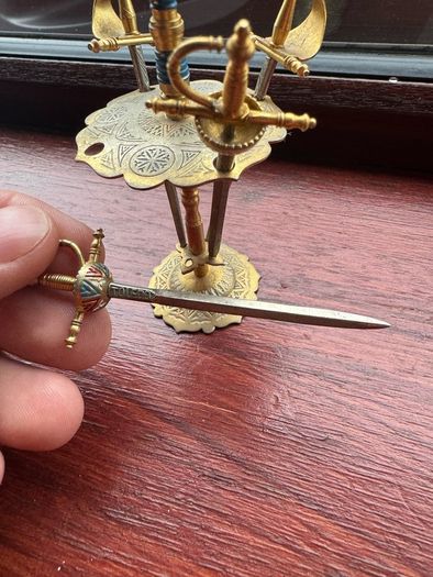 Toledo Swords Cocktail Stick Set of 4 Mini Skewers Brass Vintage  10cm Tall
