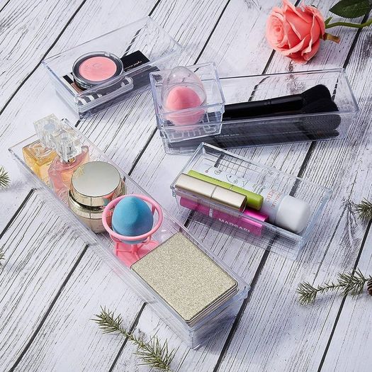 FREE P&P 14 PCS Clear Plastic Drawer Organisers Tray for Makeup, Kitchen Utensils, Jewelries and Gadgets