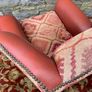 Leather and Kilim Upholstered Wingback Armchair Image 7