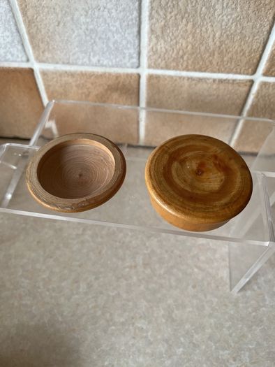 Vintage Handpainted Terracotta Ashtray & Round Carved Wooden Handpainted Trinket Box