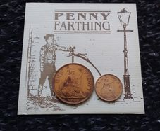 Vintage Novelty Framed Coin Display  " Penny Farthing Bicycle "
