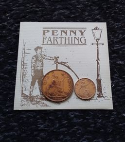 Vintage Novelty Framed Coin Display  " Penny Farthing Bicycle "