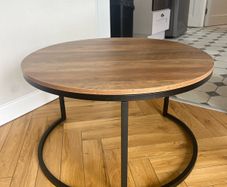 Modern Industrial Round Coffee Table Rustic Wood Finish & Black Steel Frame