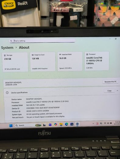 Fujitsu LifeBook 13.3" Laptop U9310 Intel i7 vPRO 10th Gen 16GB RAM 256GB SSD Windows 11