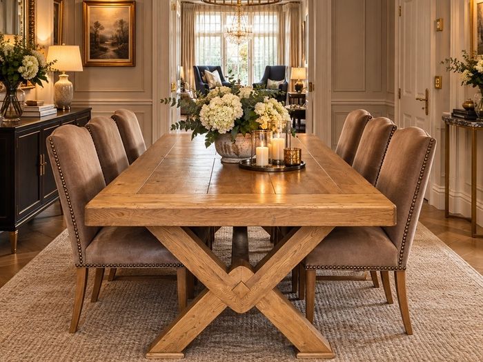 Large Solid Oak 8-Seater Dining Table