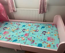 Pink girls bed, along with new mattress, brand new..