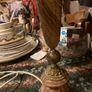 Large tall table lamp vintage 1960s brass onyx marble brown Image 4